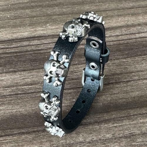 Punk Rock Alloy Skull Rivet Studded Wristband Belt Buckle Pu Leather Cuff Bracelet4