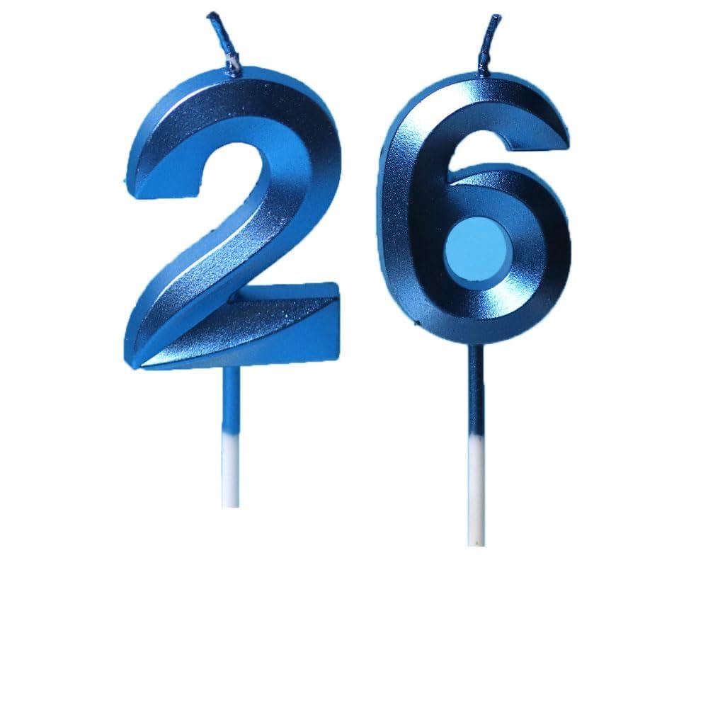 Xueliyun Blue 26Th Birthday Candles Number 26 Happy Birthday Candles Cake Topper Decorations For Children Birthday Party For 3D Designed Wedding Anniversary Party Wedding Anniversary Celebration Supply
