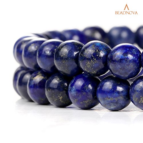 Image of BEADNOVA 8mm Blue Lapis Lazuli Gemstone Round Loose Beads for Jewelry Making (45-48pcs)
