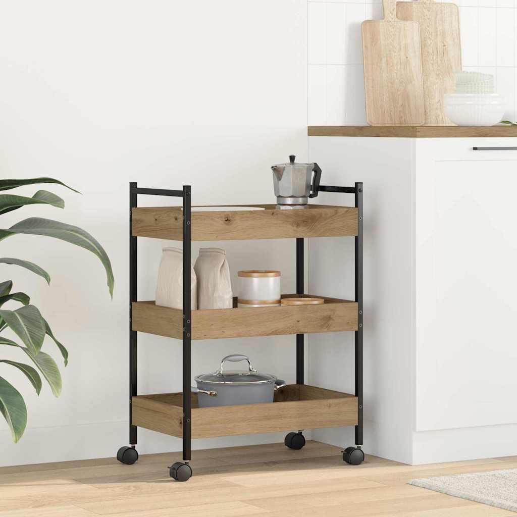 vidaXL Carro de Cocina Roble Artesanal 50 x 30 x 70 cm, Carro de Cocina Moderno, Carrito Rectangular móvil, Durable Madera, Almacenamiento rodante para Interiores