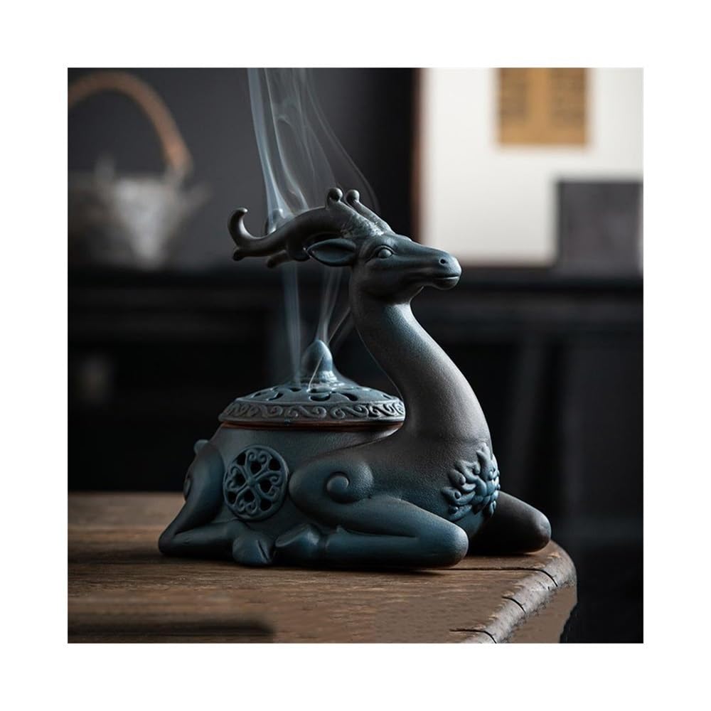 Creative Ceramic Incense Burner With Lid Home Tea Ceremony Ornament Holder Decor(Blue)
