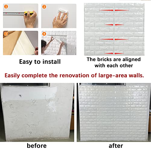 3D Wall Panels Peel And Stick 11Pcs White Foam Brick Wallpaper For Bedroom Faux Stone Wall Panel Self-Adhesive Wallpaper (11Pcs-10.65 Sq Ft, White) #TOP5