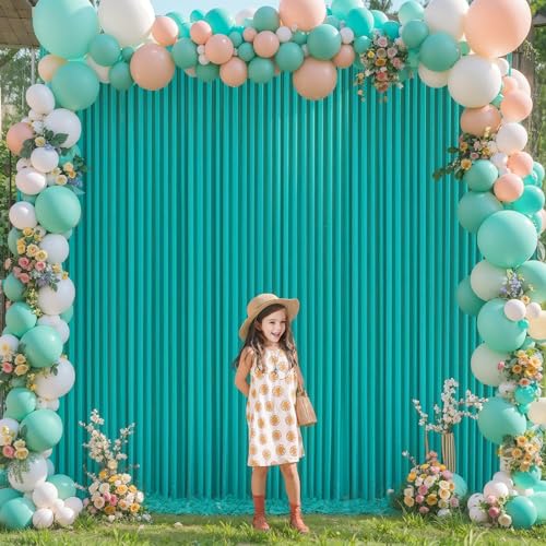 Turquoise Backdrop Curtain for Parties Wrinkle Free Photo Curtains Backdrop Drapes Fabric Decoration for Baby Shower Wedding Birthday Party 5ft x 7ft,2 Panels