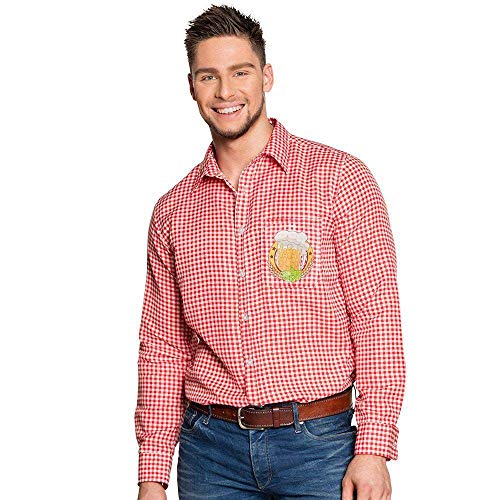 Boland 54267 - Shirt Folksfest, Size M, Red/White with Appliqué, Bavarian Shirt, Folk Festival, Costume, Carnival, Theme Party