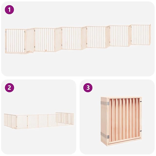 Foto 4 de 8 de vidaXL Puerta para Perros Plegable 12 Paneles Madera de álamo 960 cm