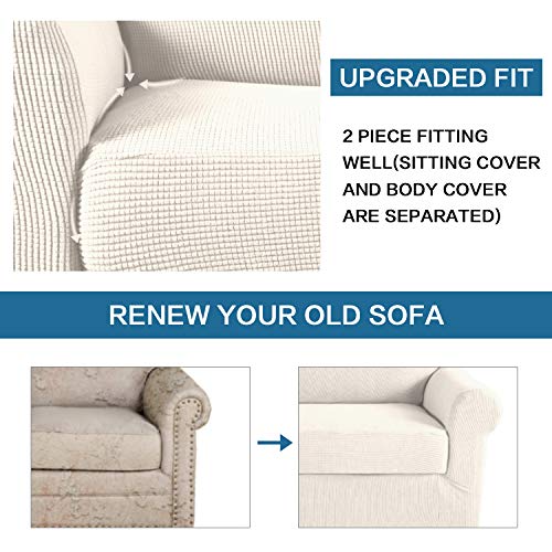 H.versailtex 2-Pieces Armchair Cover Chair Slipcovers With Arms Furniture Protector Cover Fit Armchair Width Up To 47 Inch, Jacquard Spandex Couch Covers Armchair Slipcover - Ivory, Chair #TOP4