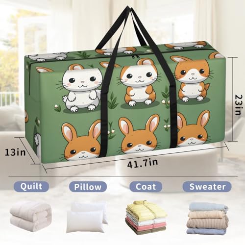 Cartoon Rabbit Extra Large Moving Bags Heavy Duty Storage Bags Graffiti Rabbit Cloth Wrap Around Handles Double Zipper Reusable Convenient Foldable Storage Tote for Travel Camping Space Save2