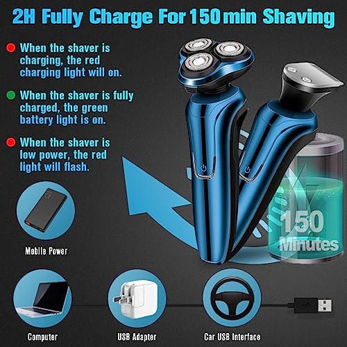Electric Razor for Men, 2023 Men’s Electric Shavers Rotary Replacement/Waterproof/Rechargeable, Electric Shaver for Men Cordless Floating Head Replaceable Blades, Portable Travel Razor Idea Men Gift - Thumbnail 6