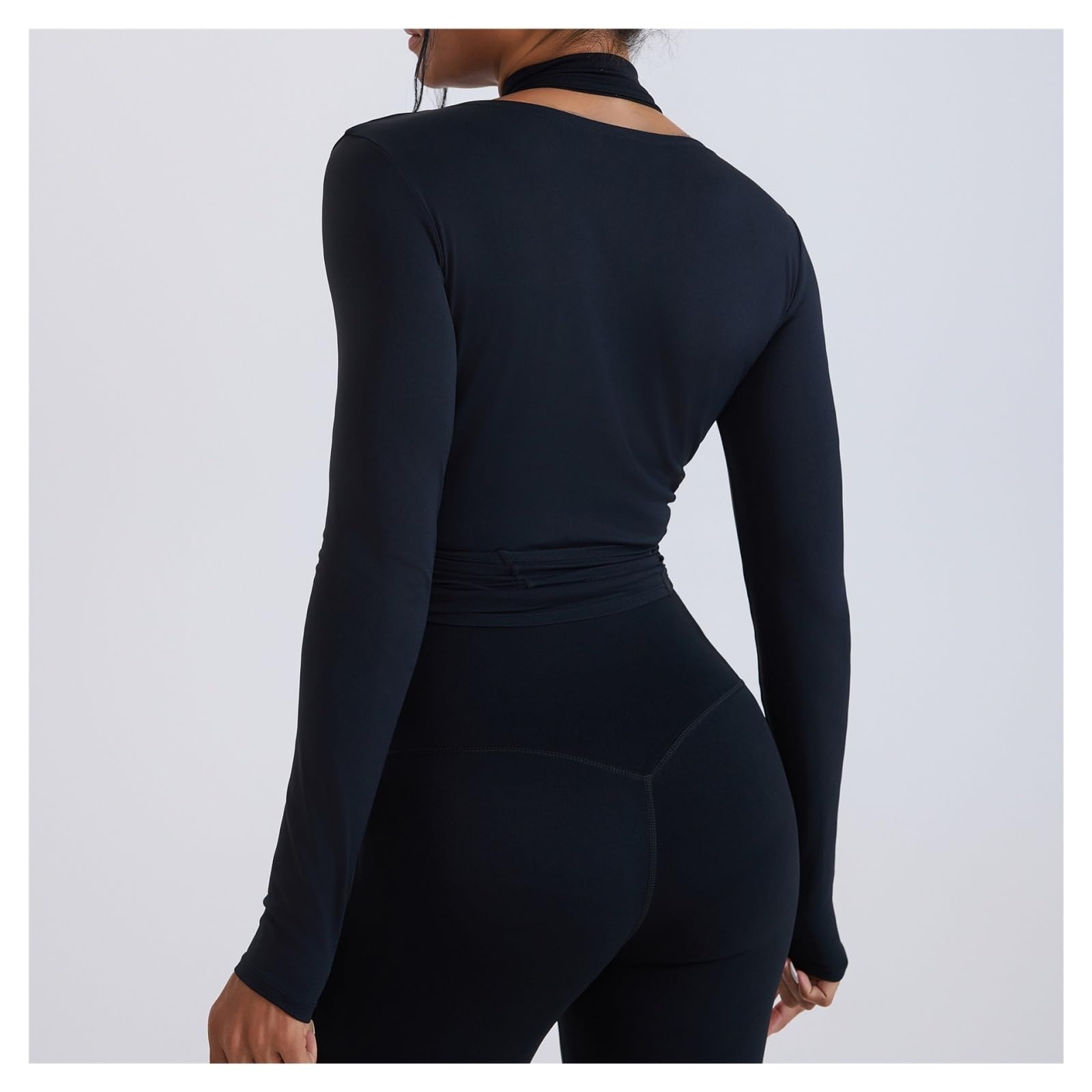 Top Yoga a Maniche Lunghe Donna Top da Donna avvolgenti for Yoga | T-shirt sportive a maniche lunghe con scollo a V profondo, cravatta, allenamento, danza classica, pilates