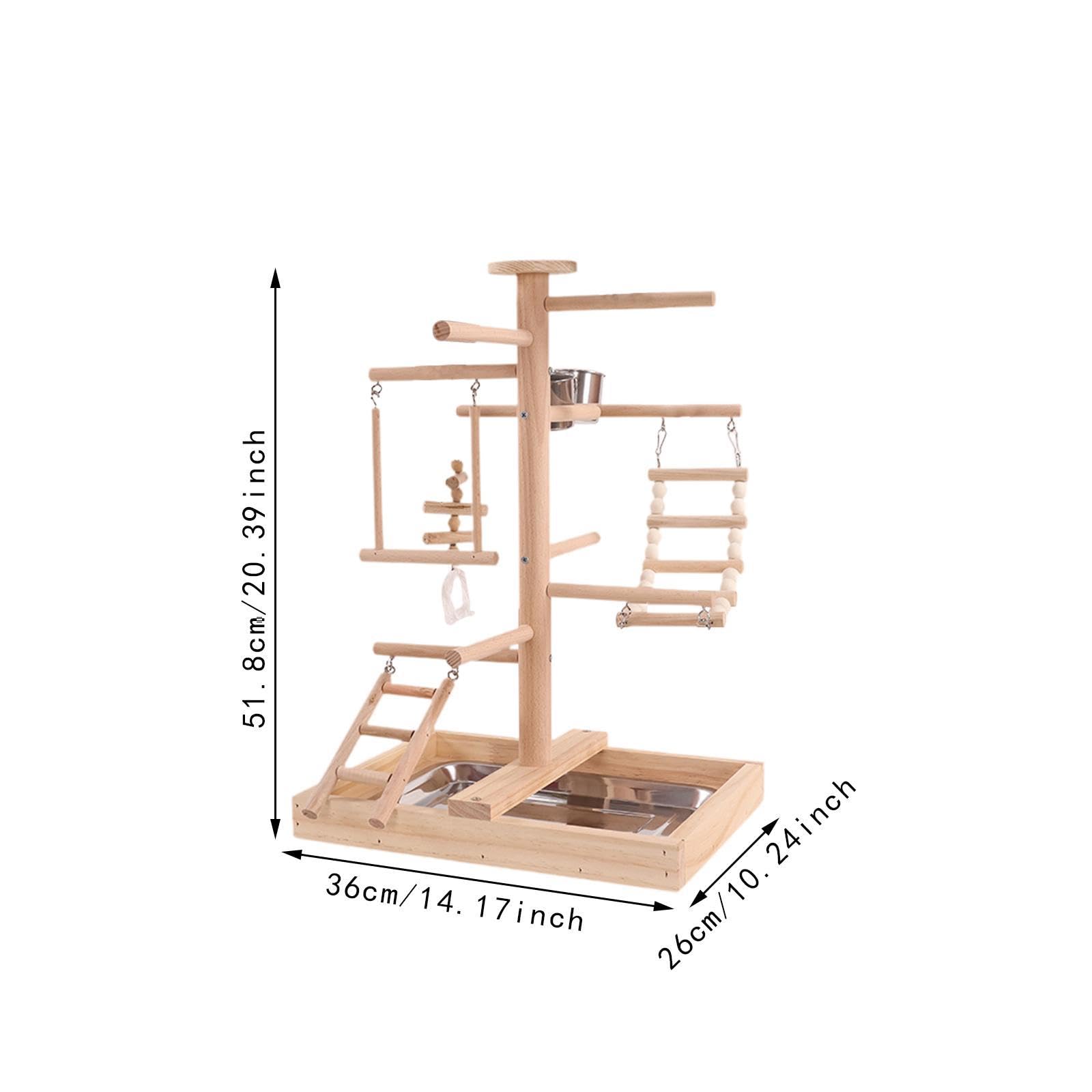MFMEXUL Solid Wood Parrot Stand with Feeder Cup Standing Parrot Playground Cockatoos