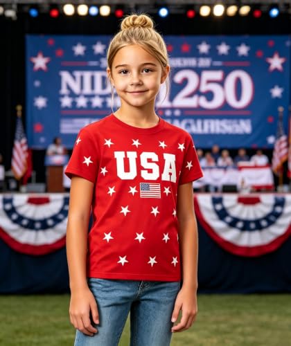 Image of Kids 250th Anniversary USA Shirts Boys Girls USA Shirt 4th of July Outfits Cute Patriotic Top