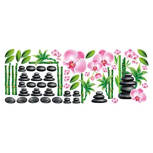 GRAZDesign Wandsticker Set Badezimmer Wellness Massagesteine Bambus und Orchideen Blüten (150x57cm)