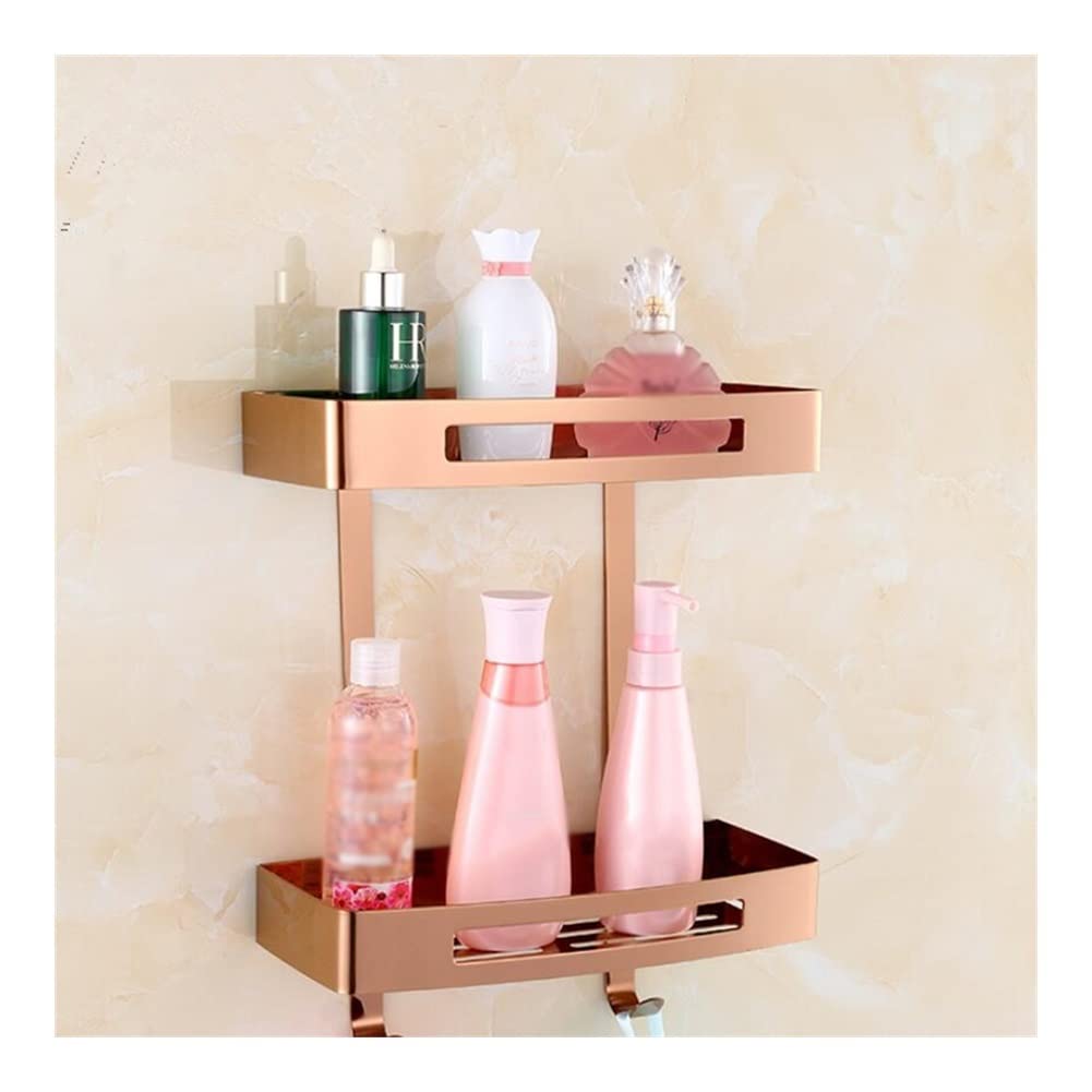 Estante de Ducha para baño, estantes flotantes Caddy, jabonera de Esquina Cuadrada, Organizador de champú para baño, Estante de Drenaje/Oro Rosa de Dos Niveles
