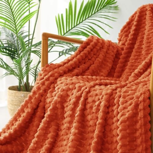Image of Exclusivo Mezcla Large 3D Fleece Throw Blanket for Couch, Burnt Orange | Extra Soft Fuzzy Plush Lightweight Throws, Cozy Fluffy Decorative Blankets for All Seasons, 50x70 Inches
