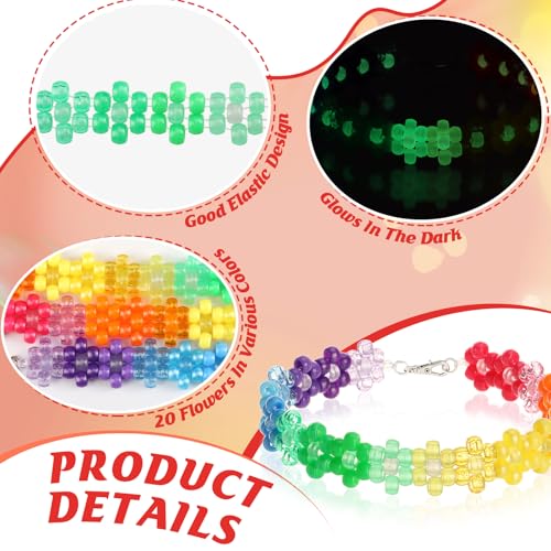 3/6 PCS Colorful Flower Beaded Choker Rave Kandi Necklace Glow In The Dark Y2K Necklace Plastic Rainbow Daisy Choker with Lobster Clasp EDM Party Favor for Women Girls Music Festival Costume Party3