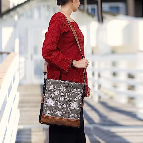 CLA Bags SEL de MER Upcycled Off-White Blossom Print Canvas & Leather Shoulder Bag, Canvas Crossbody Bags for Women2