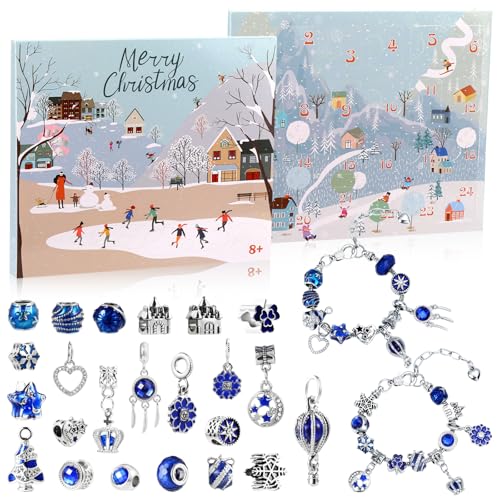 Reviews de Calendarios de adviento los más recomendados. 47 Naler Calendario Adviento de Joyería 2025 para Mujer, 2 Pulseras + 17 Cuentas + 5 Dijes de Navidad Regalos DIY de Sorpresa para Niñas Chicas Mujeres (Azul)