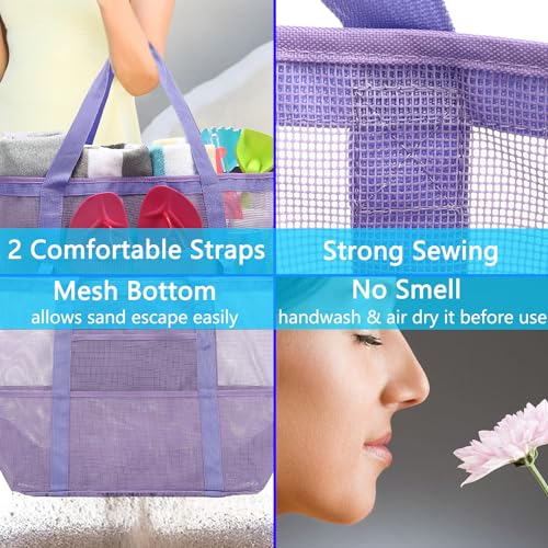 Image of Fammart Large Mesh Beach Bag for Women, Oversized Beach tote Swim Pool Bag