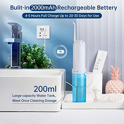 Water Power Flosser, MANLI Professional Cordless Dental Oral Irrigator, Power Dental Flossers, USB Rechargeable, Ipx7 Waterproof & 4 Modes for Travel, Home and Family Use