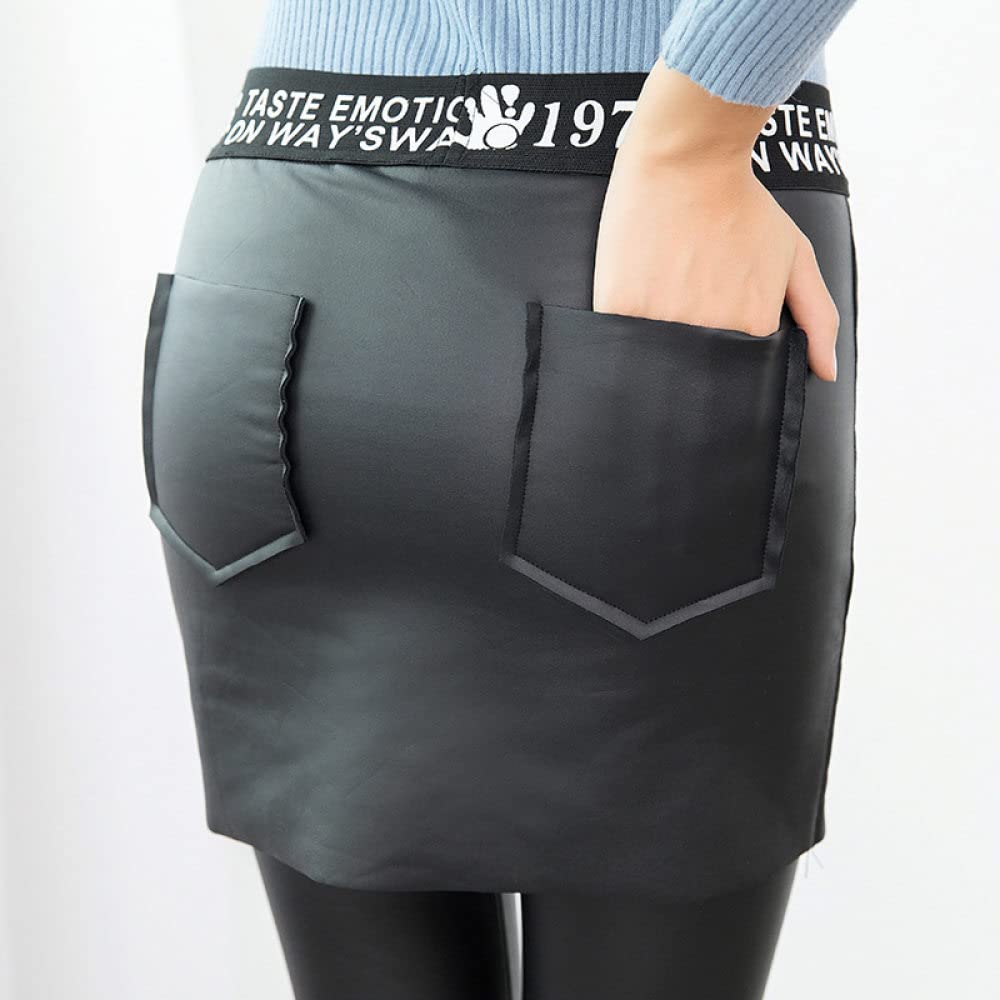 Winter Leggings Damen,Damen Thermal Leggings Fashion Schwarz Pu Lederimitat Gefälschte Zwei Reißverschlüsse Bleistiftrock Hoch Taillierte Leggings Dicke Samt Gefüttert Dehnbare Strumpfhose Für