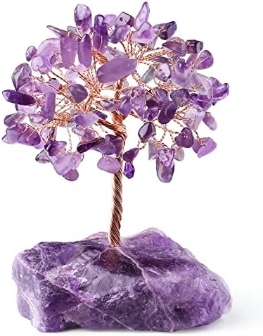 Amethyst Healing Crystal Tree Natural Reiki Crystals Gemstone Stone Base Copper Wire Tree Life Money Trees Feng Shui Reiki Spiritual Energy Tree for Home Office Desk Decor Good Luck