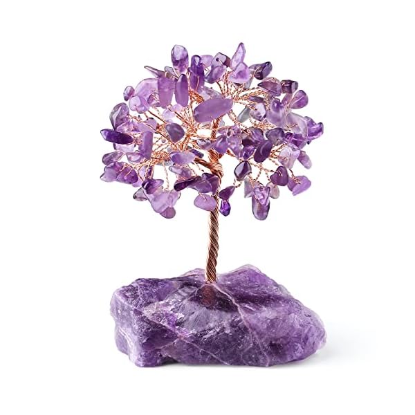 Amethyst Healing Crystal Tree Natural Reiki Crystals Gemstone Stone Base Copper Wire Tree Life Money Trees Feng Shui Reiki Spiritual Energy Tree for Home Office Desk Decor Good Luck