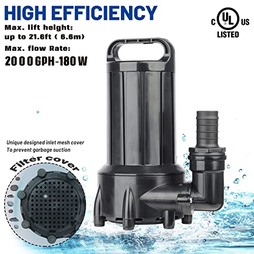 Image of OYO WATER 2000GPH Submersible Outdoor Inline Pond Pump | High Head Water Pump for Garden Waterfall Fountain Water Circulation for Koi Fish Pond