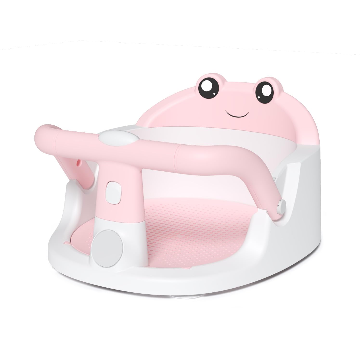 Baby Bath Seat for Babies 6-24 Months Sitting Up - 360° Stable Infant Bath Chair with One-Touch Release Button, Non-Slip Suction Cups, Detachable Support Handle, Compact & Portable for Tub, Grey