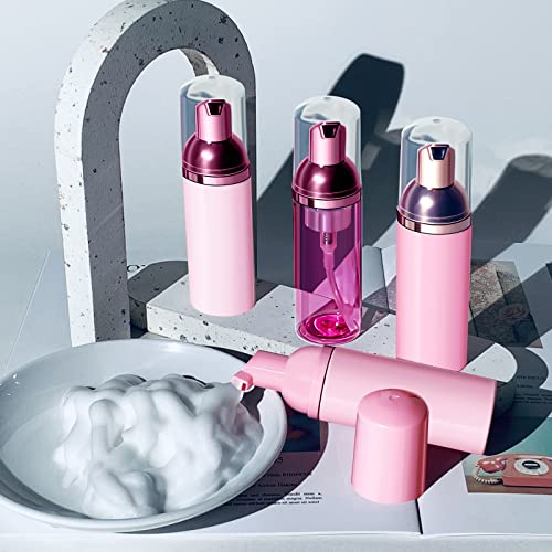 Image of Lil Ray 100PCS Clear Rose Red Foam Bottle with Rose Red Pump, Empty Travel Foaming Dispensers for Hand Soap,Lash Shampoo(2 Oz)