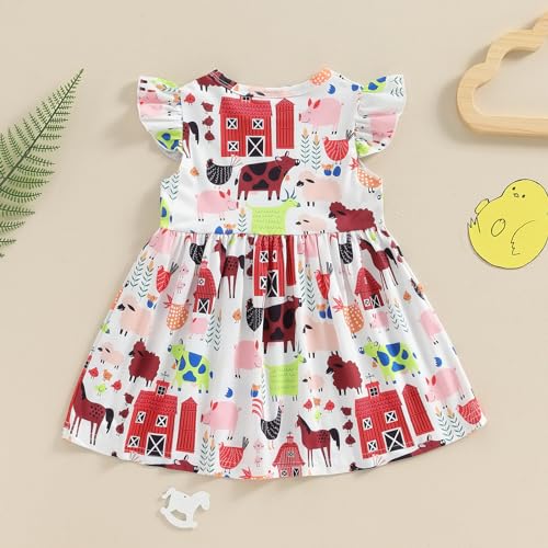 Toddler Little Girl Farm Dress Animals Print Fly Sleeve Baby A-line Dresses Cute Farm Baby Clothes Summer 1-5T3