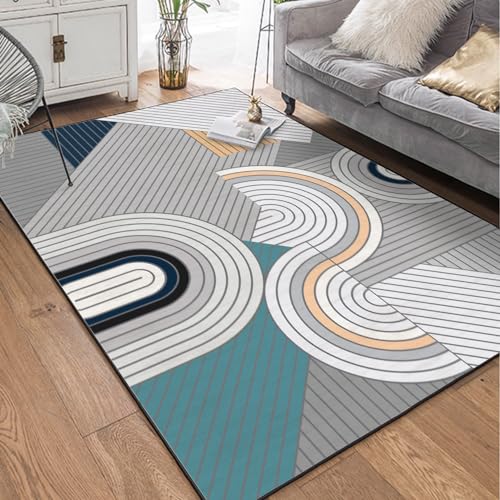 LOBTRMI Dormitorio Alfombras Suave Pelo Corto Fondo Antideslizante Lavable Máquina Pequeño Alfombra Salón Cocina Pasillo Porche Baño Líneas Verdes Negras Grises Amarillas abstractas, 70 x 140 cm