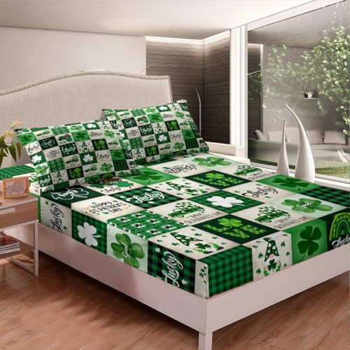 Parure de lit quadrillage géométrique et gnomes avec 2 taies
