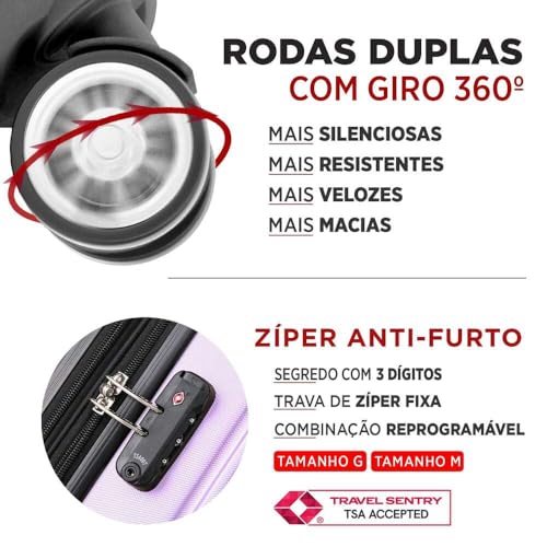 Mala de Viagem Dublin Rígida 360° Santino Preto M - AMZV204M (Lilás)