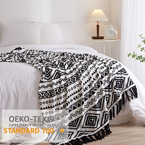 Casaagusto Twin Boho Blanket - Black And White Decorative Blankets With Tassel, Printed Flannel Bohemian Throw Blanket For Chair, Bed, Sofa, Couch(60 * 80, Black And White) #TOP1