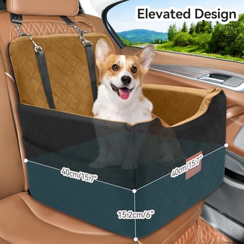 GL GLENSLAVE Dog Car Seat for Small/Medium Dogs Under 35lbs,Memory Foam Dog Booster Seats,Detachable and Washable Traval Pet Car Seat, Dogs Bed with 2 Safety Belts (Black/Coffee) - Image 7