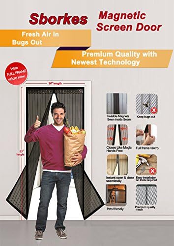 Sborkes Magnetic Screen Door, Full Frame Velcro. Fits Door Openings up to 34โx82โ MAX