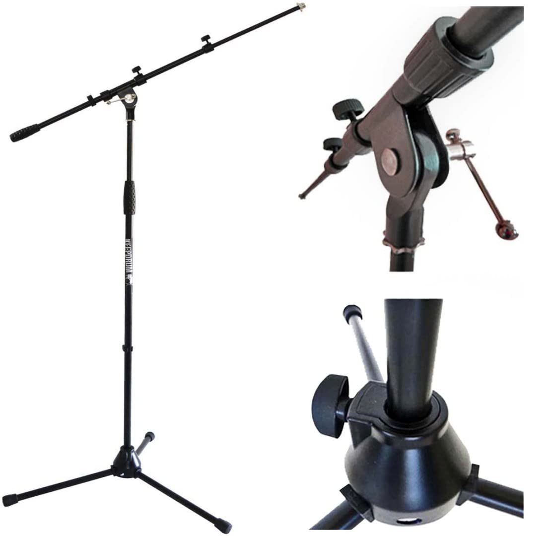 keepdrum MS106 BLK Mikrofonständer mit Galgen + MSA067 Mikrofonarm zum Anbringen von Mikrofon/Tablet/Handy-Halterungen