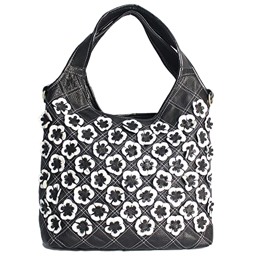Image of Downupdown Genuine Leather Handbags for Women Designer Shoulder Bag 3D Floral Hobo Tote Bags Satchel Purses Crossbody Bag