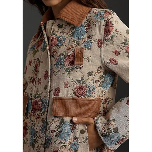 Women's Vintage Floral Corduroy Collar Jacket with Boho Chic Blouse Casual Cropped Cardigan3
