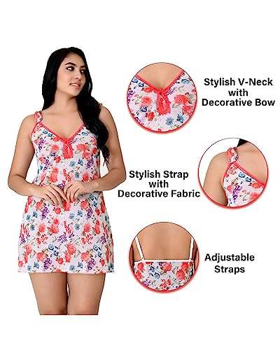 Image of Love Maker Net Above Knee Women Babydoll Floral Solid Nightwear S-3XL