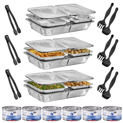 Aluminum Chafing Dish Buffet Set, 30 Piece Full Size, Food Pans with Foil Lid Covers, Water Trays, Serving Utensils, Fuel Cans for Catering, Food Warmer, Parties, Events, Holidays & Weddings