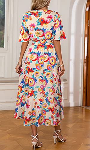 Image of Kormei Women Short Sleeve V Neck Floral High Low Flowy Summer Party Long Maxi Dress