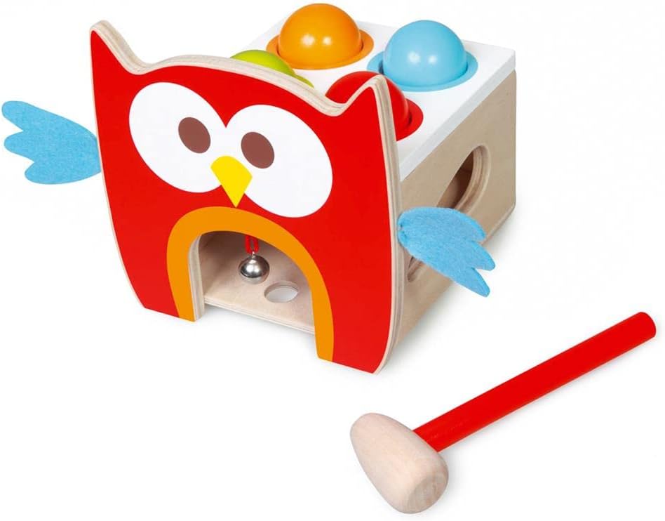 Scratch Preschool: TOC TOC OWL Lou 17x17.3x16cm, with 4 Colored Balls, a Hammer and a Bell, in Box, 12m+