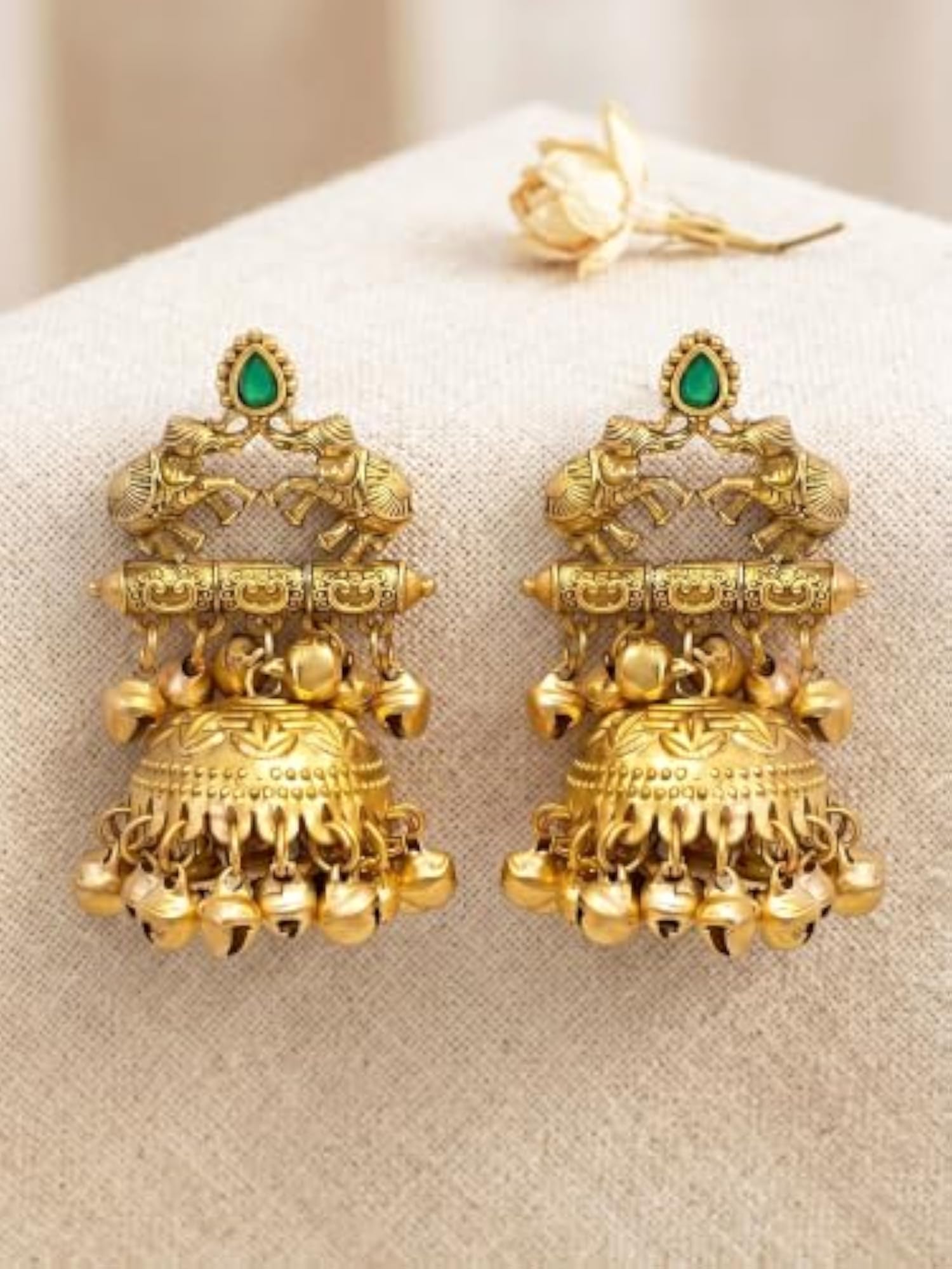 Traditional Elephant Motif Gold-Plated Jhumka Earrings