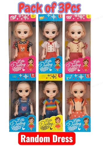 Image of SHAKTISM Pack of 3 Cuties Doll Set, 17 cm, PVC Non-Toxic Material, Soft Body, Assorted Dress Design
