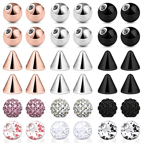 Ftovosyo 36Pcs 14G 5mm Multiple Styles Replacement Balls Jewelry Piercing Stainless Steel Barbell Parts for Industrial Barbell/Nipple Rings/Tongue Rings