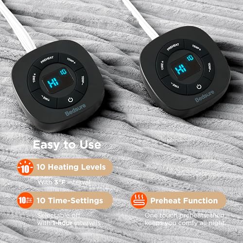 Image of Bedsure GentleSoft Electric Blanket Queen Size - Soft Ribbed Flannel Heated Blanket with Dual Control, Heating with 10 Heat Settings & 10 Time Settings, 8 hrs Timer Auto Shut Off (84 inchx90 inch, Light Grey)