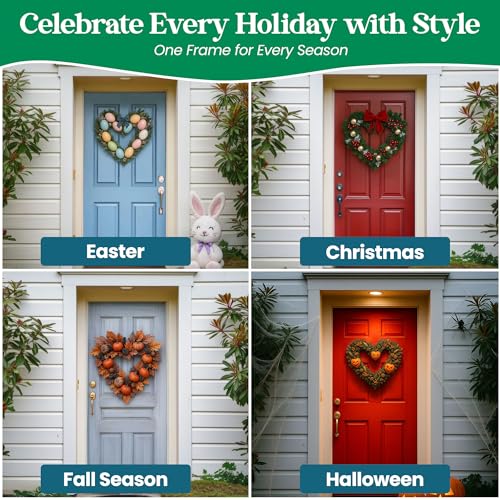 Image of 2-Pack 14 Inch Wire Wreath Frame - Heart Metal Wreath Form with Heart Design for DIY Crafts, Floral Projects, and Home Decor - Dark Green Wire Frame for Christmas Holiday & Weddings
