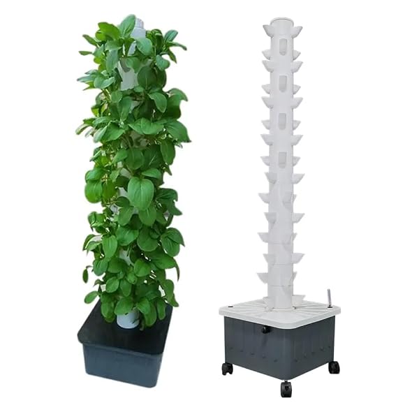 TIRUSS Vertical Hydroponic Grow Tower Aeroponic Tower for Herbs, Fruits and Vegetables 15 Layer 45 Plants Sites with Movable Water Tank Hydrating Pump, Timer, Adapter (45 Pots) by TIRUSS - Image 9