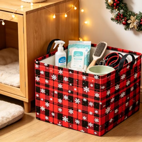 Image of CLOCOR Rectangular Storage Basket,Collapsible Cute Pattern Storage Bin,Waterproof Books Box with Handles,Gift Basket(Let It Snow)